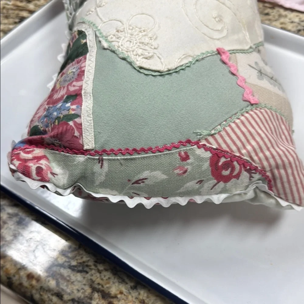 Pillow Vintage Patchwork Rick Rack Pillow with Floral Design